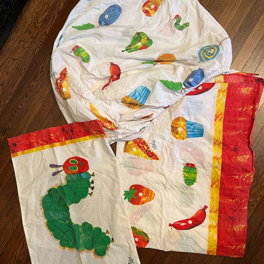 Colorful Very Hungry Caterpillar Bedding Set Eric Carle Three Pcs Pillowcase